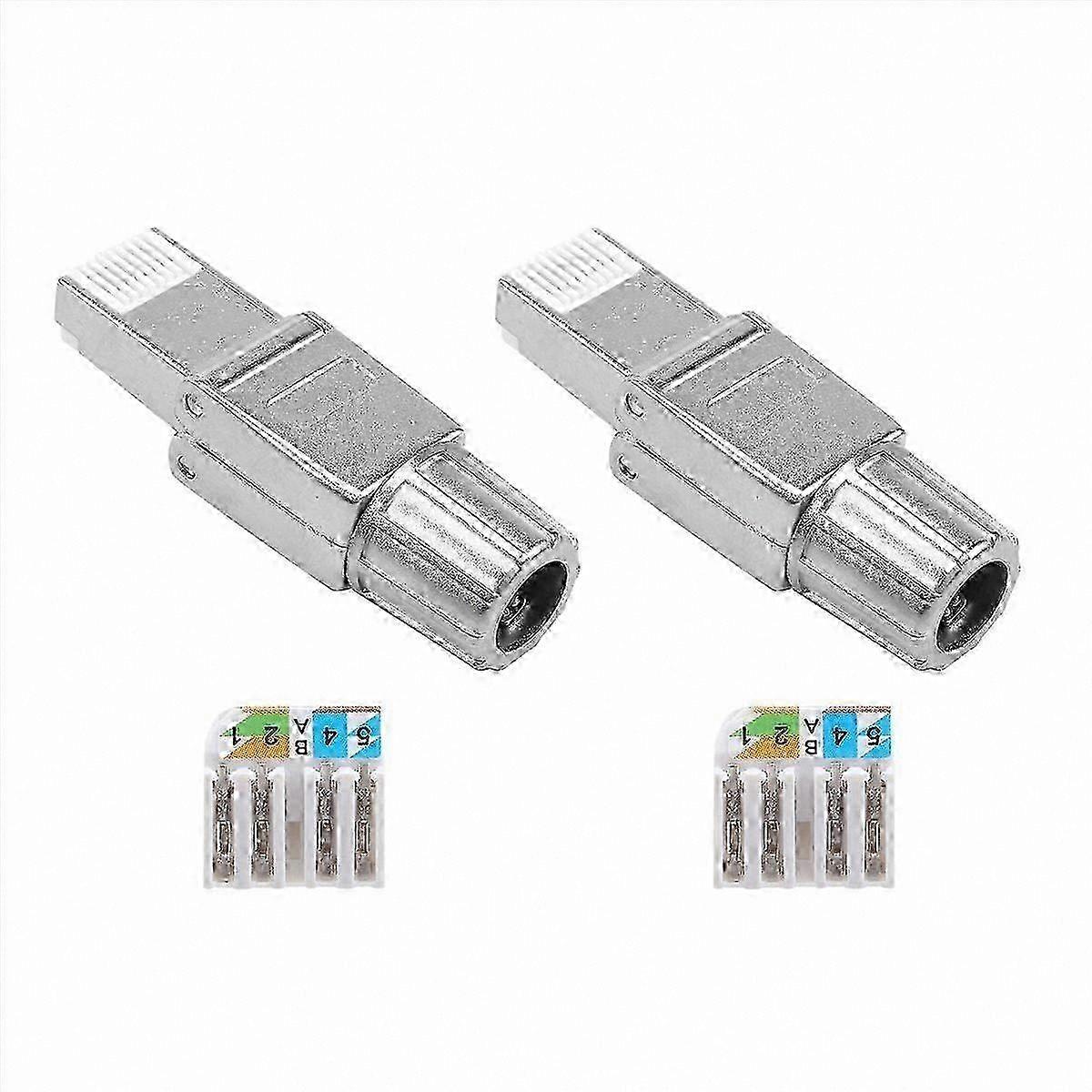 2-Pack Shielded CAT7 RJ45 Connectors, Tool-Free Modular Network Plugs compatible with Easy Installation Cabling Solutions