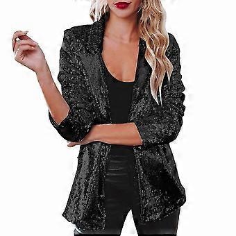 Blazerjacke mit offener Vorderseite und Glitzerpailletten in Roségold für Damen, langärmliger, glitzernder Cardigan-Mantel
