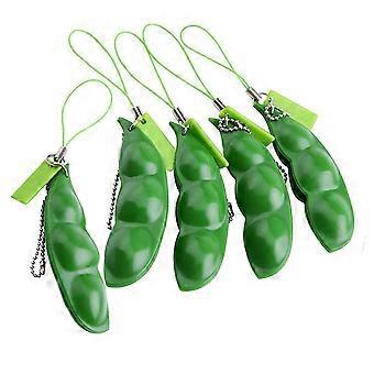 Fidget Toy Set 5 Pack Squeeze Bean Keychain Stress Relief Toy Fun Edamame Style for Anxiety Relief