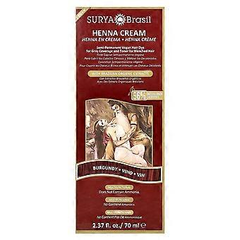 Surya Brasil, Henna Cream, Semi-Permanent Vegan Hair Dye for Gray Coverage and Toner for Bleached Hair, Burgundy, 2.37 fl oz (70 ml)