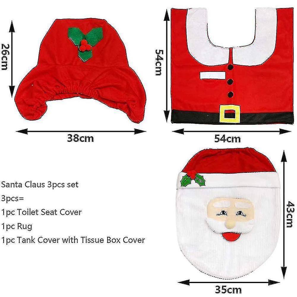 thumbnail image 3 of Juego de 3 piezas YUANXCMXG Funda de asiento de inodoro y Alfombra de Papá Noel, 3 of 5