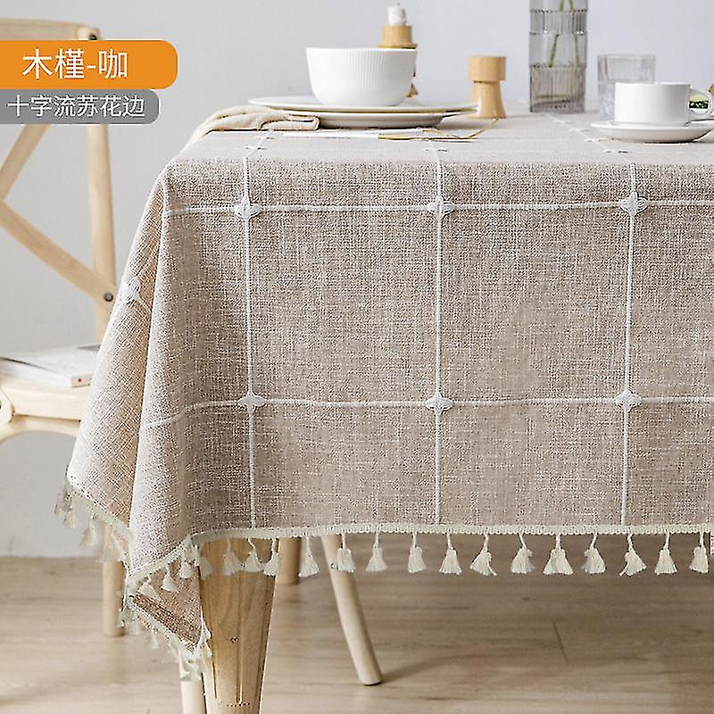 Tablecloth Rectangle Table Cloth Cotton Linen Wrinkle Free Tassel Tablecloths Washable Table Cover
