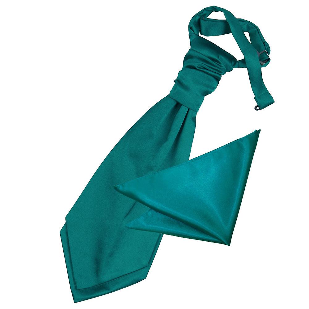 Teal Plain Satin Wedding Cravat and Pocket Square Set for Boys | Fruugo UK