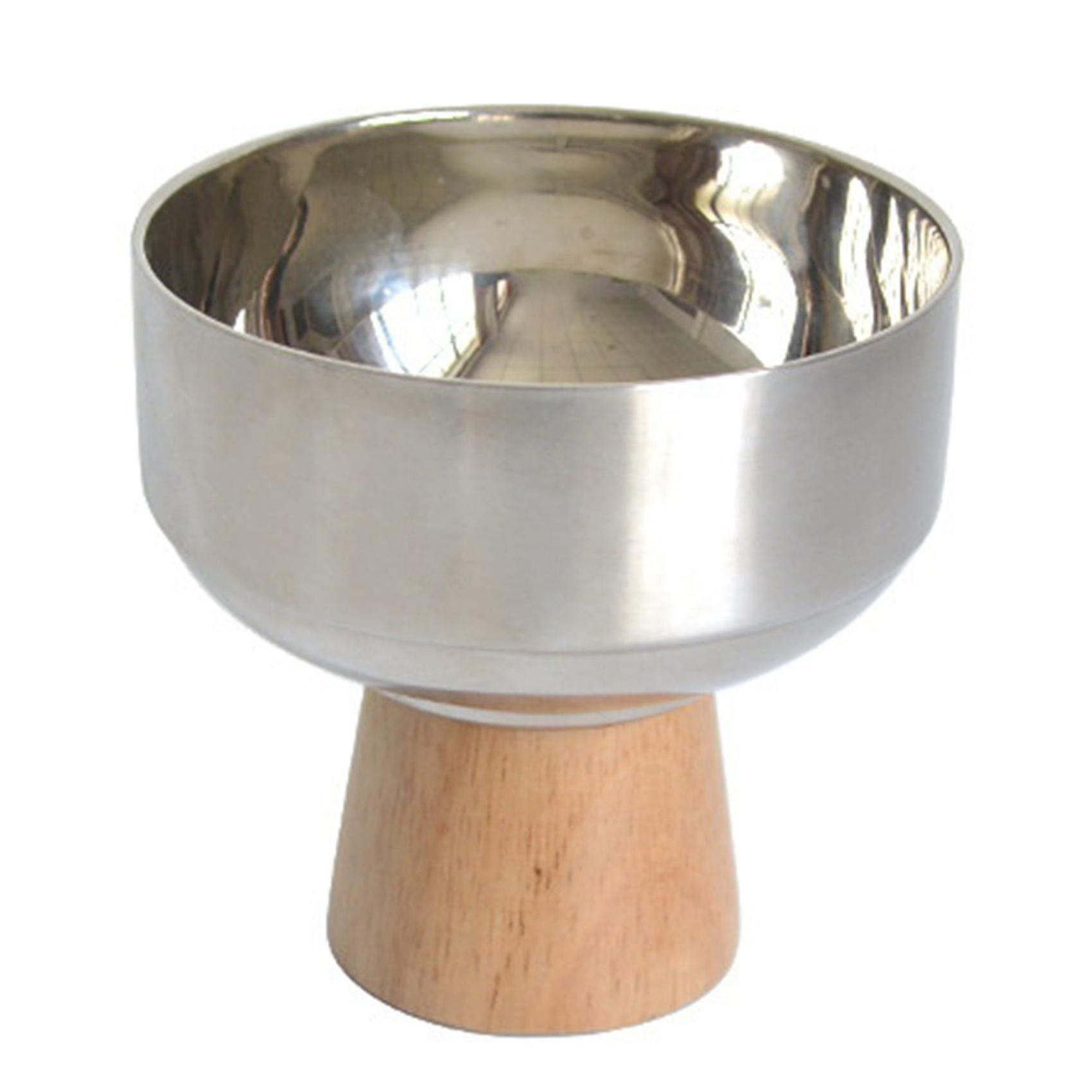 Stainless Steel Round Solid Wood Base Tray Desktop Storage Trayl