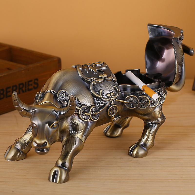 1PC Windproof Ashtray with Lid - Retro Ox Shape Tabletop Ashtray, Cigar Holder for Outdoor and Indoor