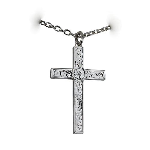 Silver 40x25mm victorian hand engraved solid block Cross with a cable Chain 24 inches