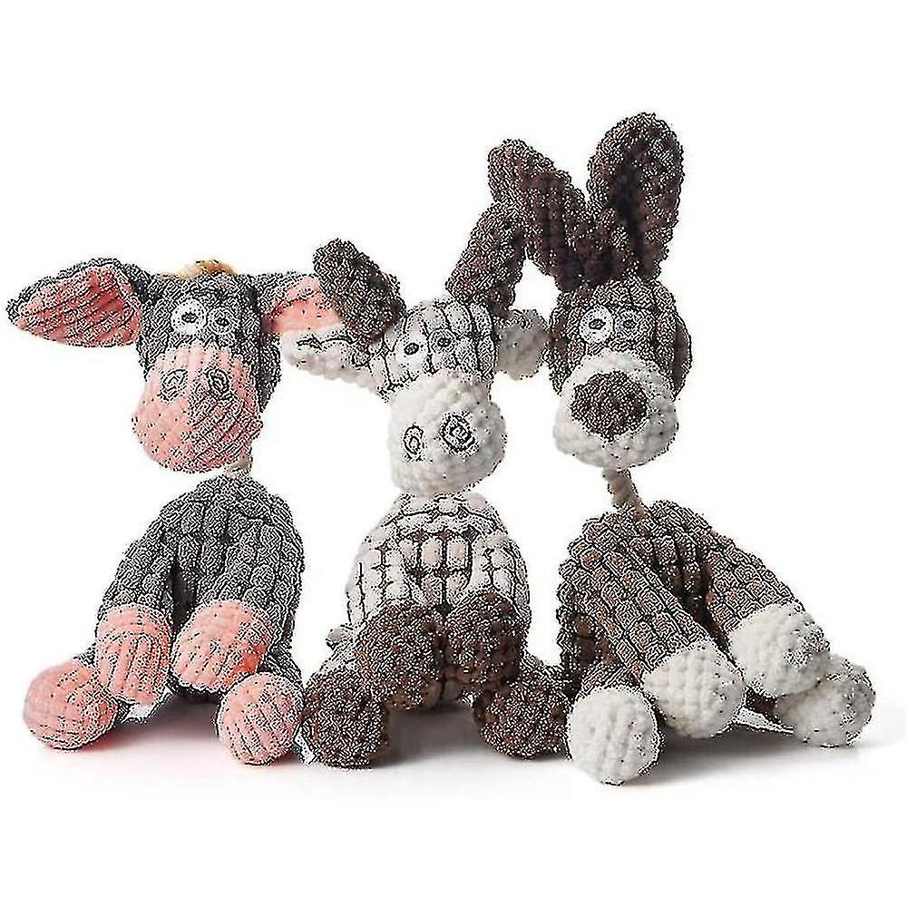 3pcs Indestructible Robust Donkey, Squeaky Dog Toys For Aggressive Chewers, Stuffed Dog Toy Plush Dog Toy