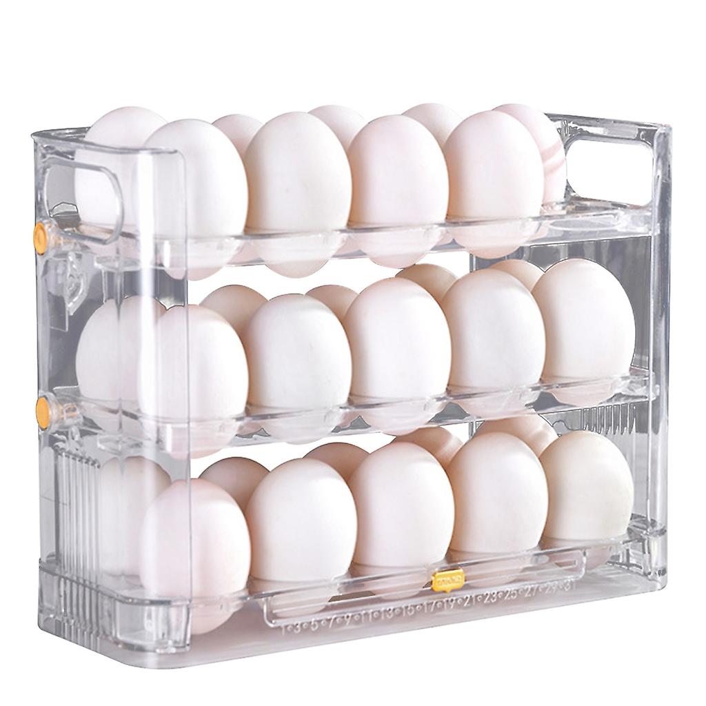 Egg Storage Box Reversible 3 Layers 30 Egg Tray Refrigerator Organizer Container