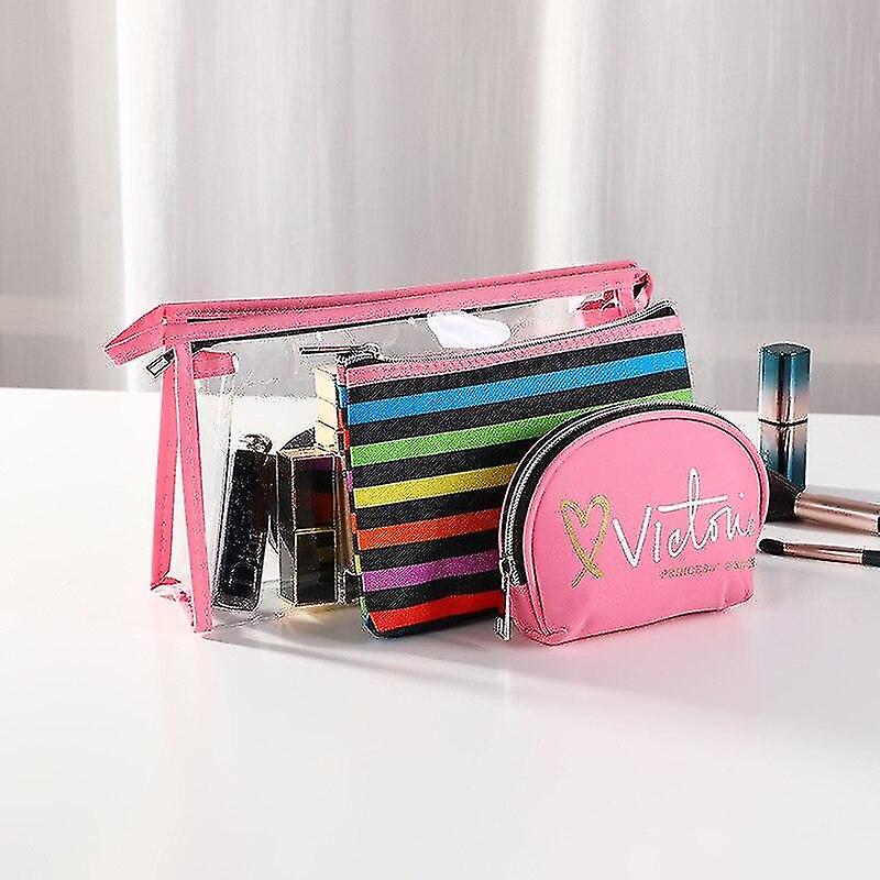 化粧品トイレタリーバッグスリーピースメイクアップバッグセットダブルレイヤーメッシュ防水PVC化粧品バッグトラベル大容量