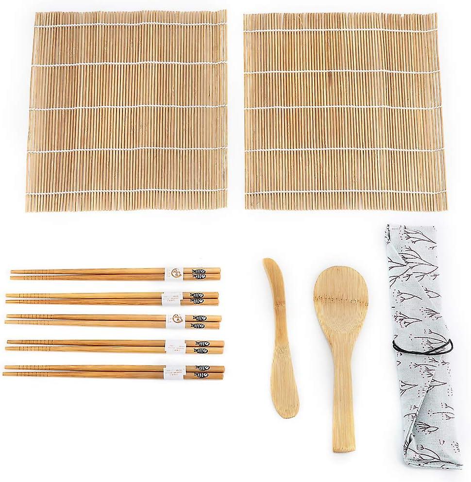 Bamboo Sushi Making Kit 9pcs / Set Including 2 Sushi Mats 5 Chopsticks 1 Pallet 1 Sushi Blade for Beginners