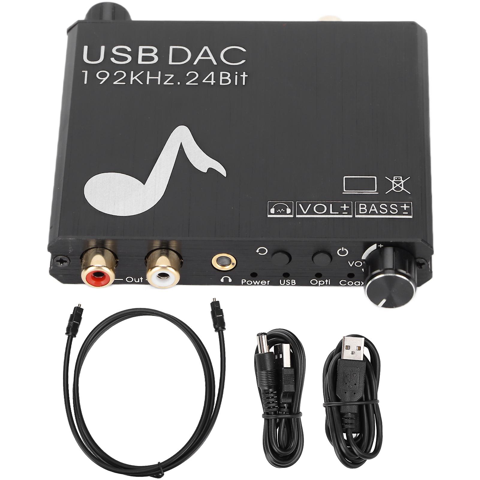 192kHz Digital to Analog o Converter 24‑Bit Stereo L/R RCA o Adapter with Volume and Bass Control