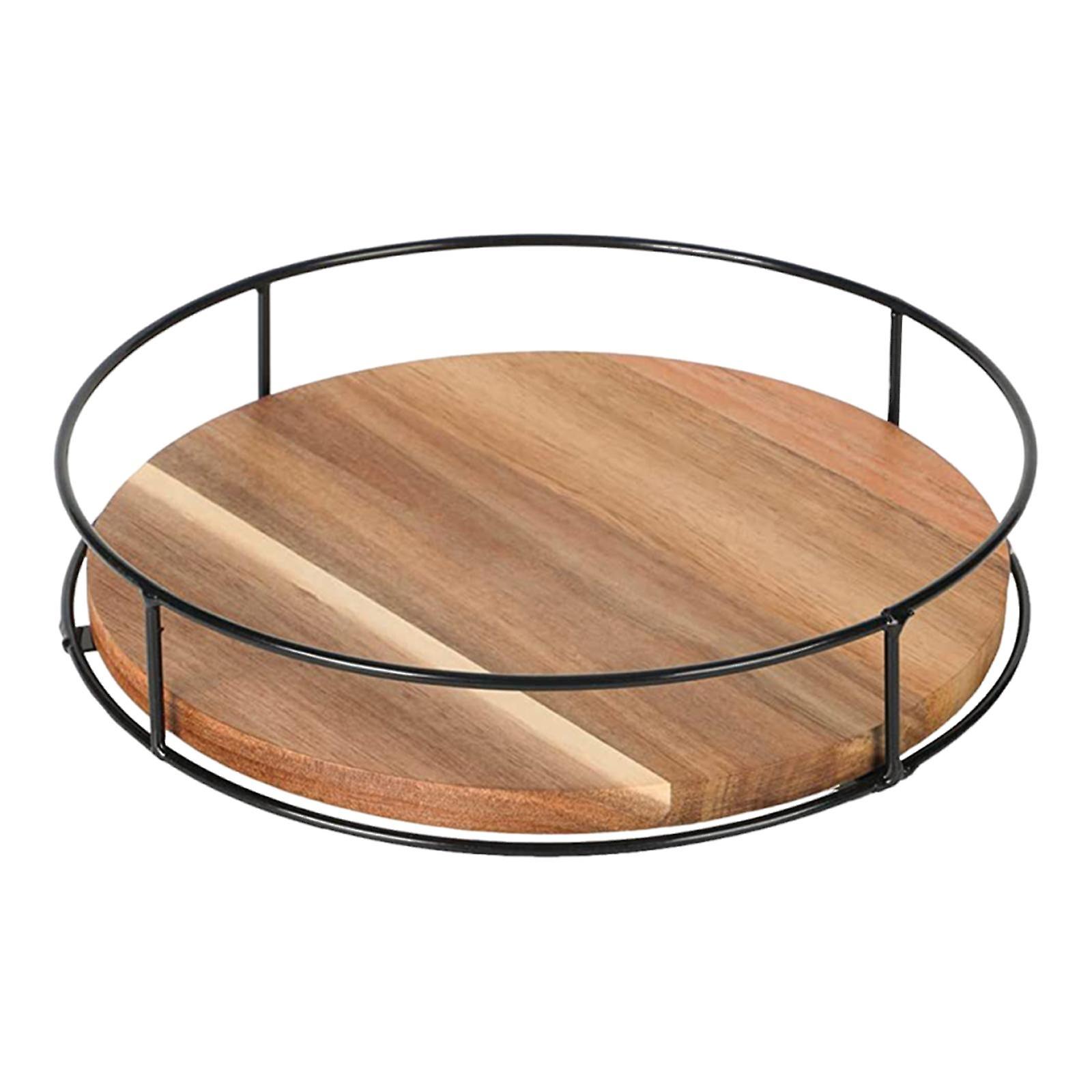 Lazy Susan Organizer Refrigerator Tray Round Wooden Rotating Table Organization