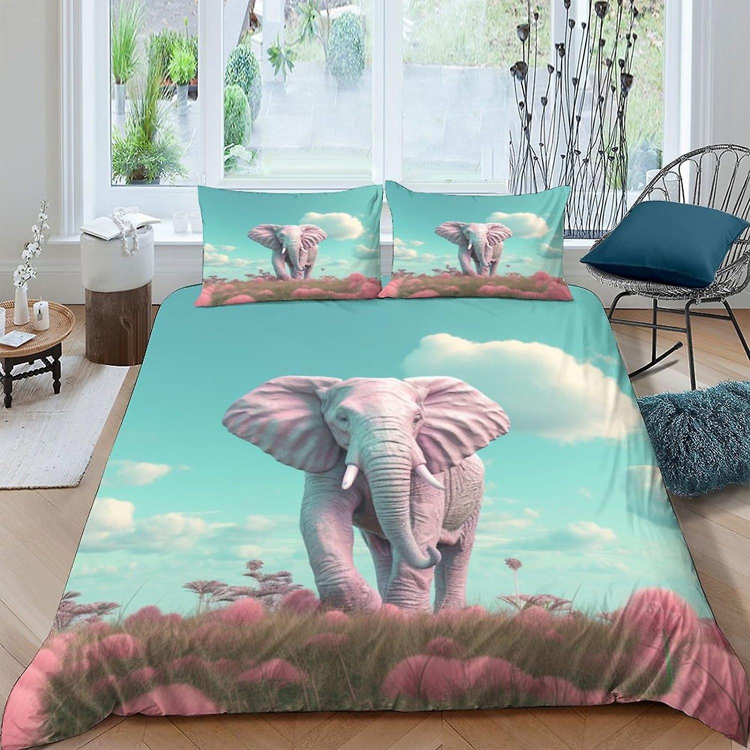 EKENOZ Poszwa na kołdrę Animal Elephant 3-częściowy zestaw Jednostronna miękka poszewka na kołdrę z mikrofibry o jakości hotelowej z zapięciem na zamek błyskawiczny Komplet pościeli Podwójna
