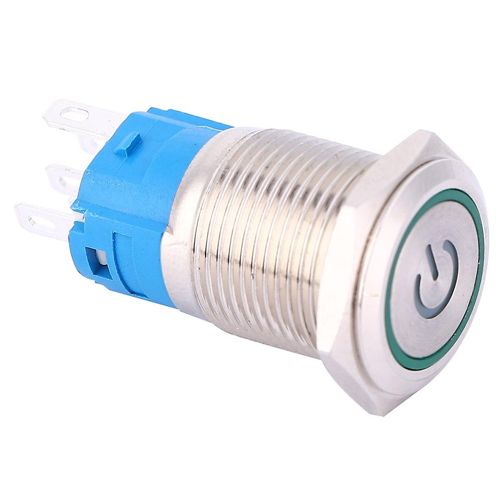 SelF Reset Metal Push Button 16mm Green LED Light Source Switch Ring with Power Symbol (24V)