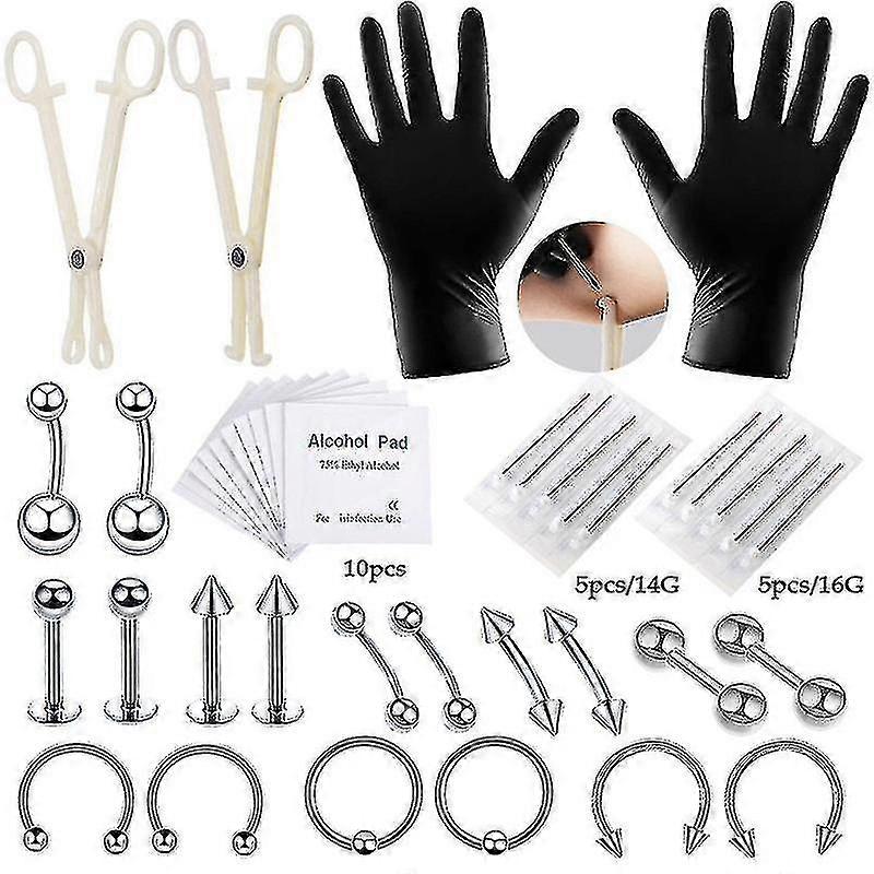 Piercing Needles Kit,42pcs Professional Body Piercing Kit Steel Piercing Needles Piercing