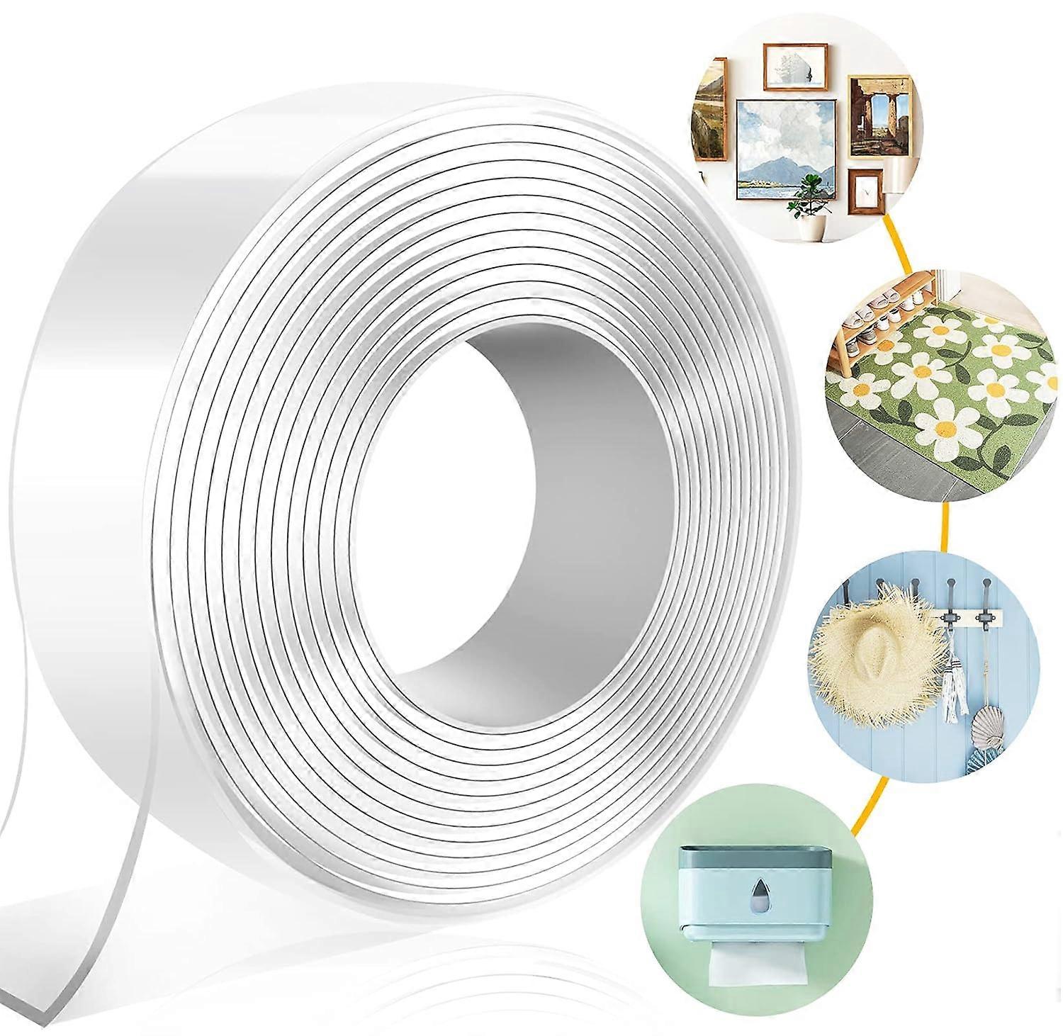 Extra Strong Double Sided Adhesive Tape, Picture Hanger Without Drilling Powerful Clear Multifunctional Reusable Washable for Carpets and Cars (3M x 3
