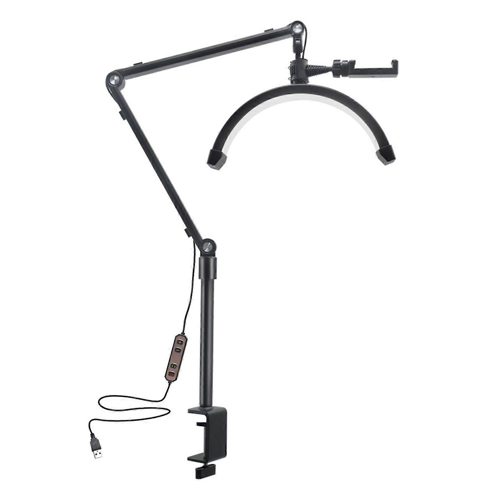 Half-Moon Shaped Fill Light C-Clamp Desk Mount LED Video Light Dimmable High Lumens Flicker Free 3200K-5600K Salon Makeup Lamp