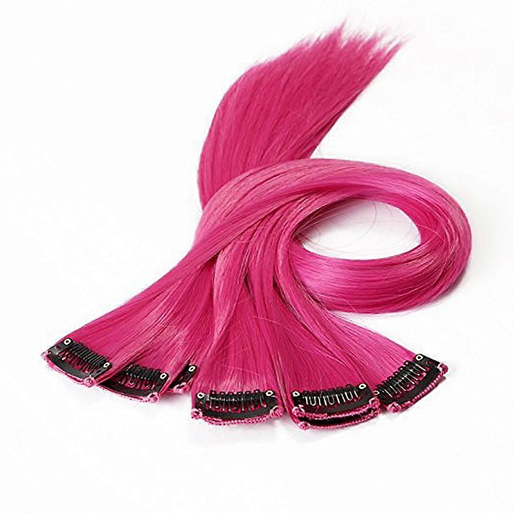 10pcs Colored Highlight Synthetic Clip on in Hair Extensions (Rose Red)
