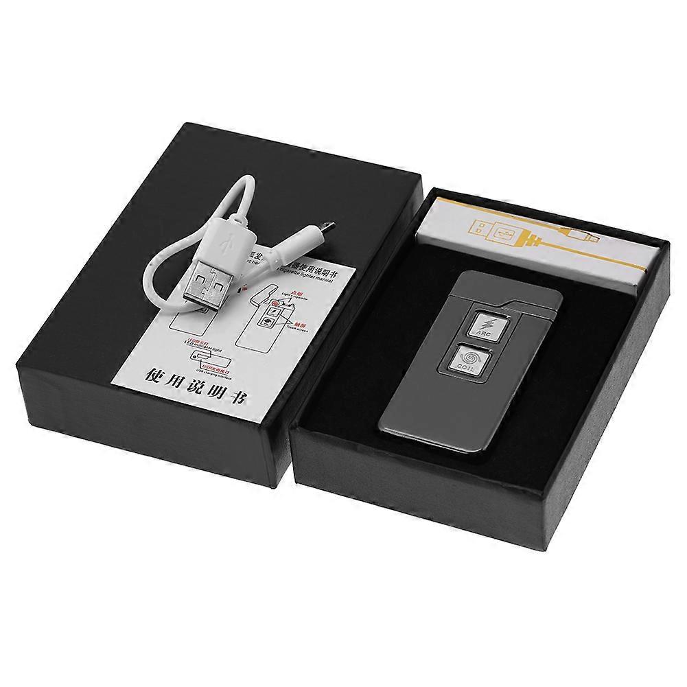 Isqueiro de Cigarros Elétrico Recarregável USB com Sensor de Toque de Duas Bobinas e Arco (Preto)