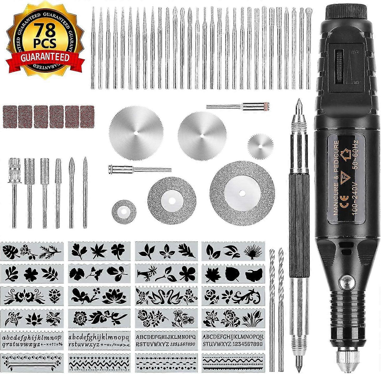 78 Piece Engraving Tool Kit, Electric Metal Engraver Pen, Electricity Wood Engraver with Scribe, 52 Bits and 24 Stencils, DIY Engraving Tool for Jewel