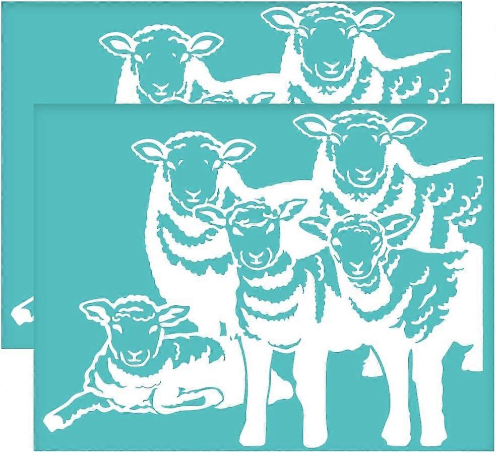 2Pcs 11x8.6 Inch Sheep Self-Adhesive Silk Screen Printing Stencil Funny Lamb Mesh Stencils Farm Animal Theme Reusable Mesh Stencils Transfer for DIY T