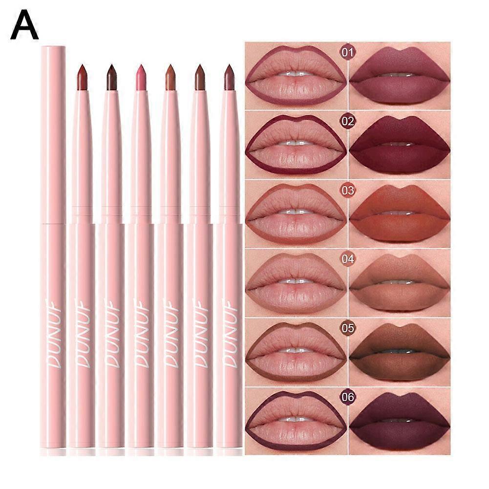 6pcs Velvet Matte Lipstick Pen Nude Brown Lip Liner Pencil Kit Smooth Rose