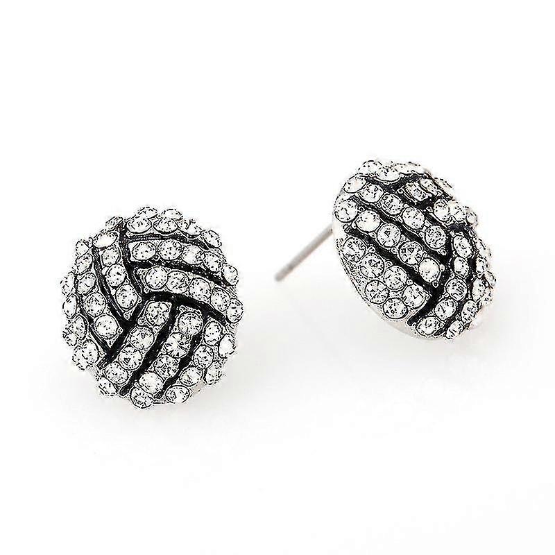 Volleyball Earrings Studs Crystal Rhinestone Post Silver Bling