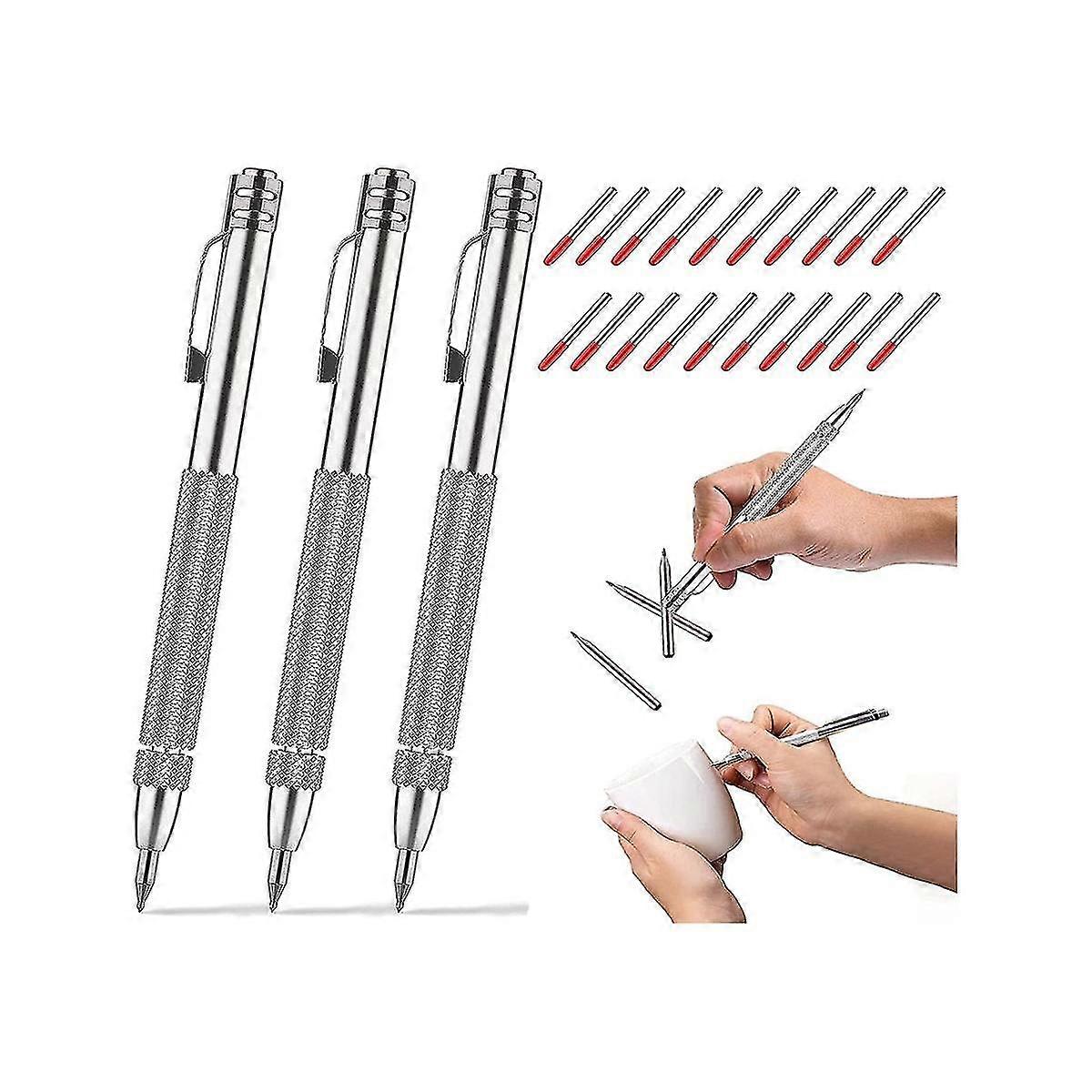 3pack Scribe Tool With Magnet,tungsten Carbide Scriber With 20 Replacement Marking Tip,for Glass/ce