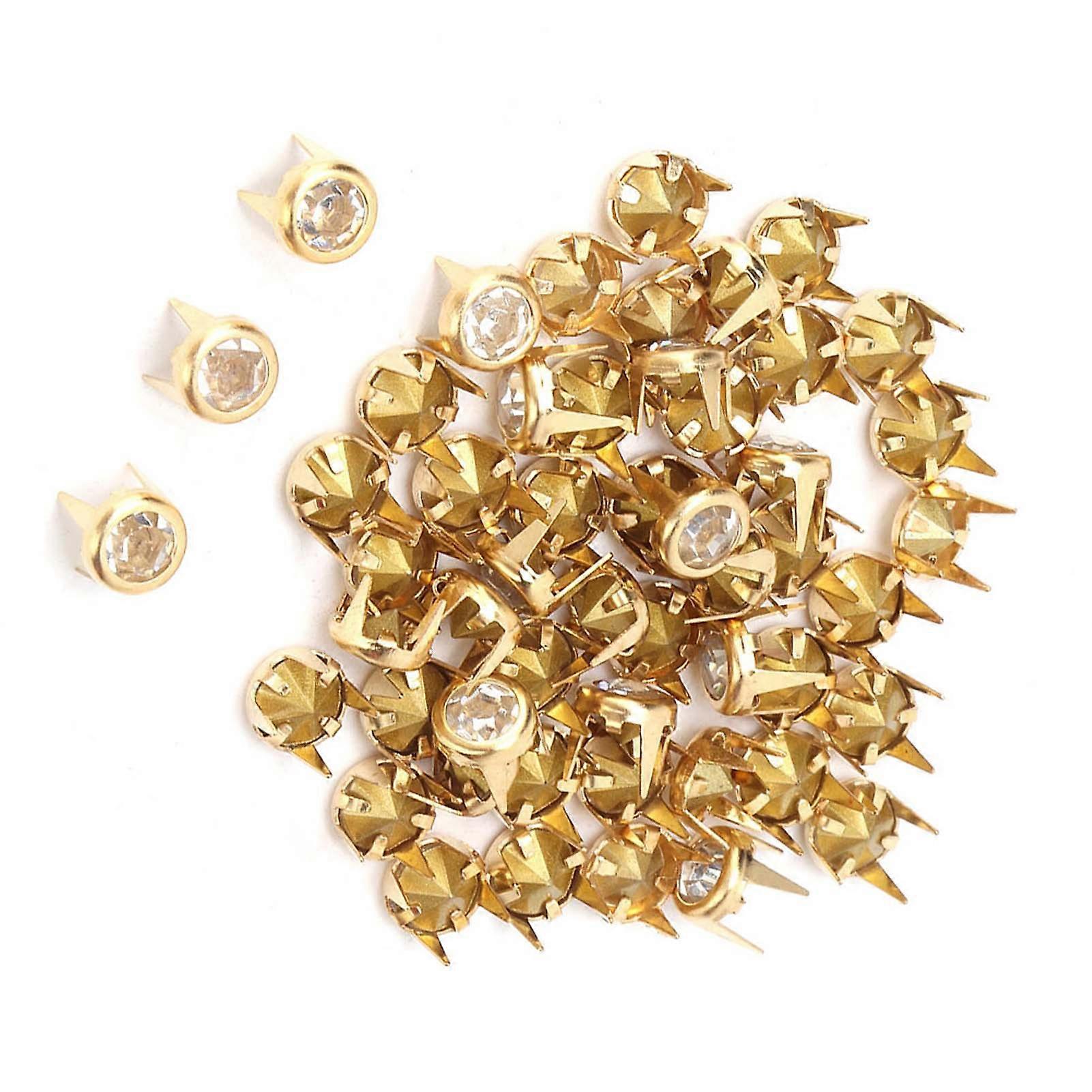 50 قطعة 6 مم DIY مخلب دائري ملون من الدرجة الأولى أحجار الراين الكريستالية لتزيين الحرف اليدوية (ذهبي)