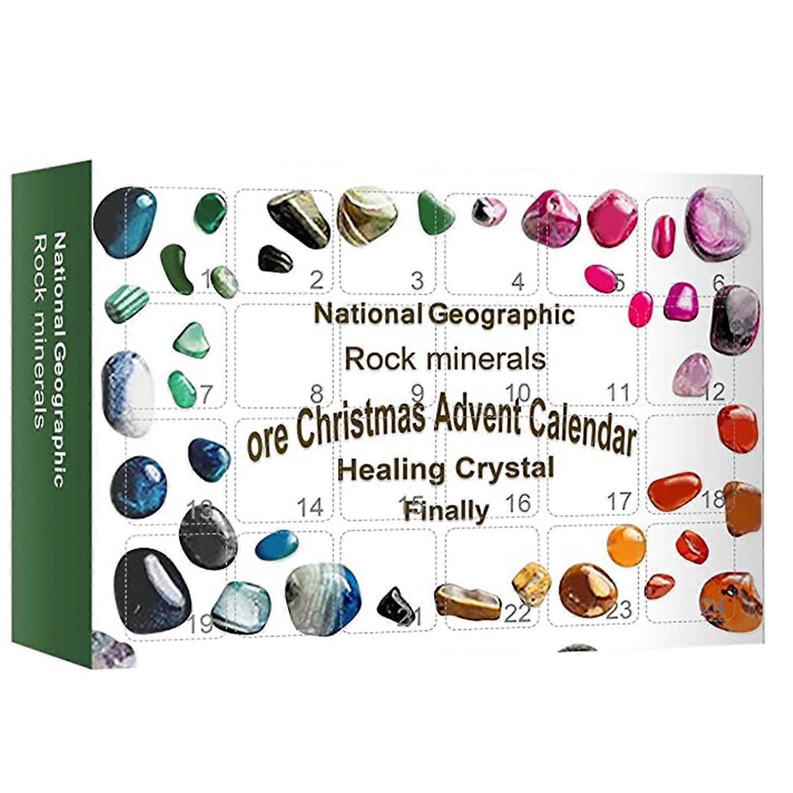 24PCS Christmas Advents Calendar Ore Crystal Rock Collection Healing Crystals Gifts Box for Kids