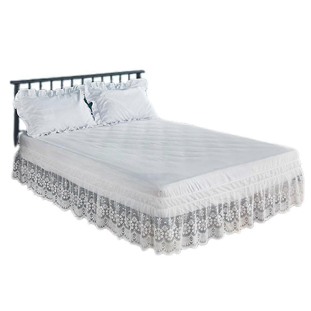 Lace Wrap Around Elastic Bed Skirt Easy On/Off Elastic Wrap Around Dust Ruffle Washable Universal Bed Ruffle
