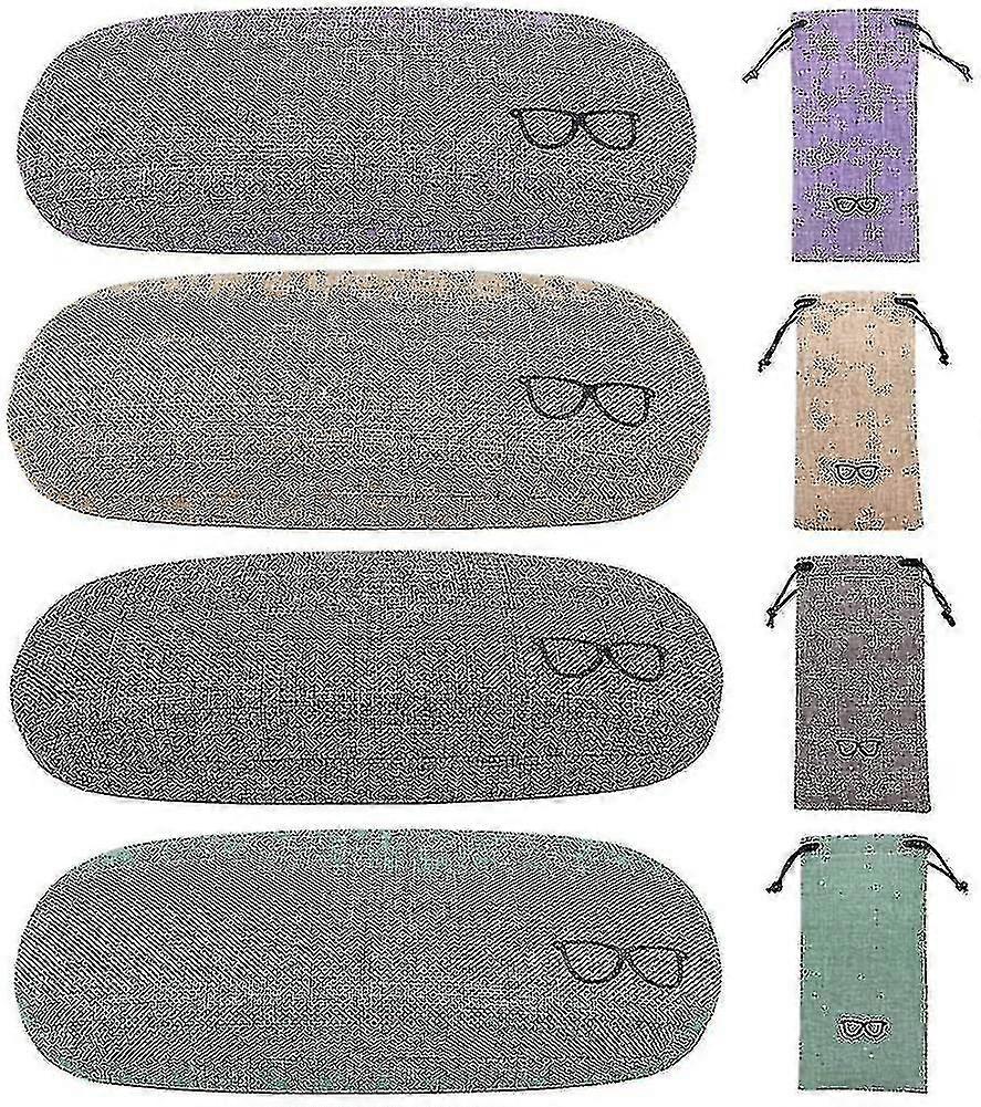 4pack Hard Shell Eyeglasses Case Protector Linen Fabrics Large Glasses Case Concise fo