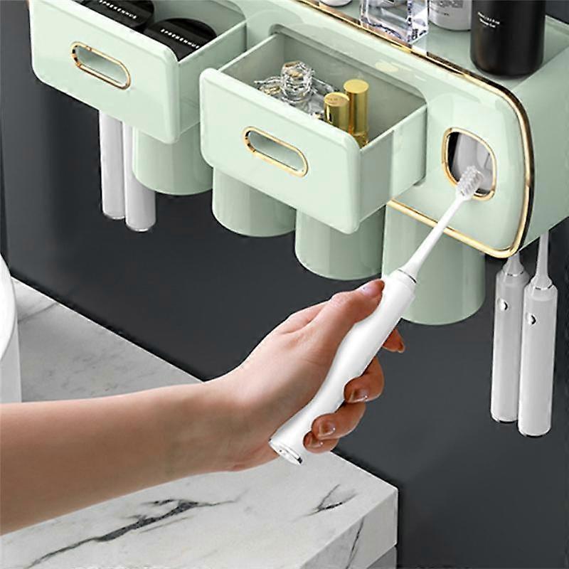 Toothbrush Holder 2 Automatic Toothpaste Squeezer Dispenser Storage Rack Bathroom Accessories Set W