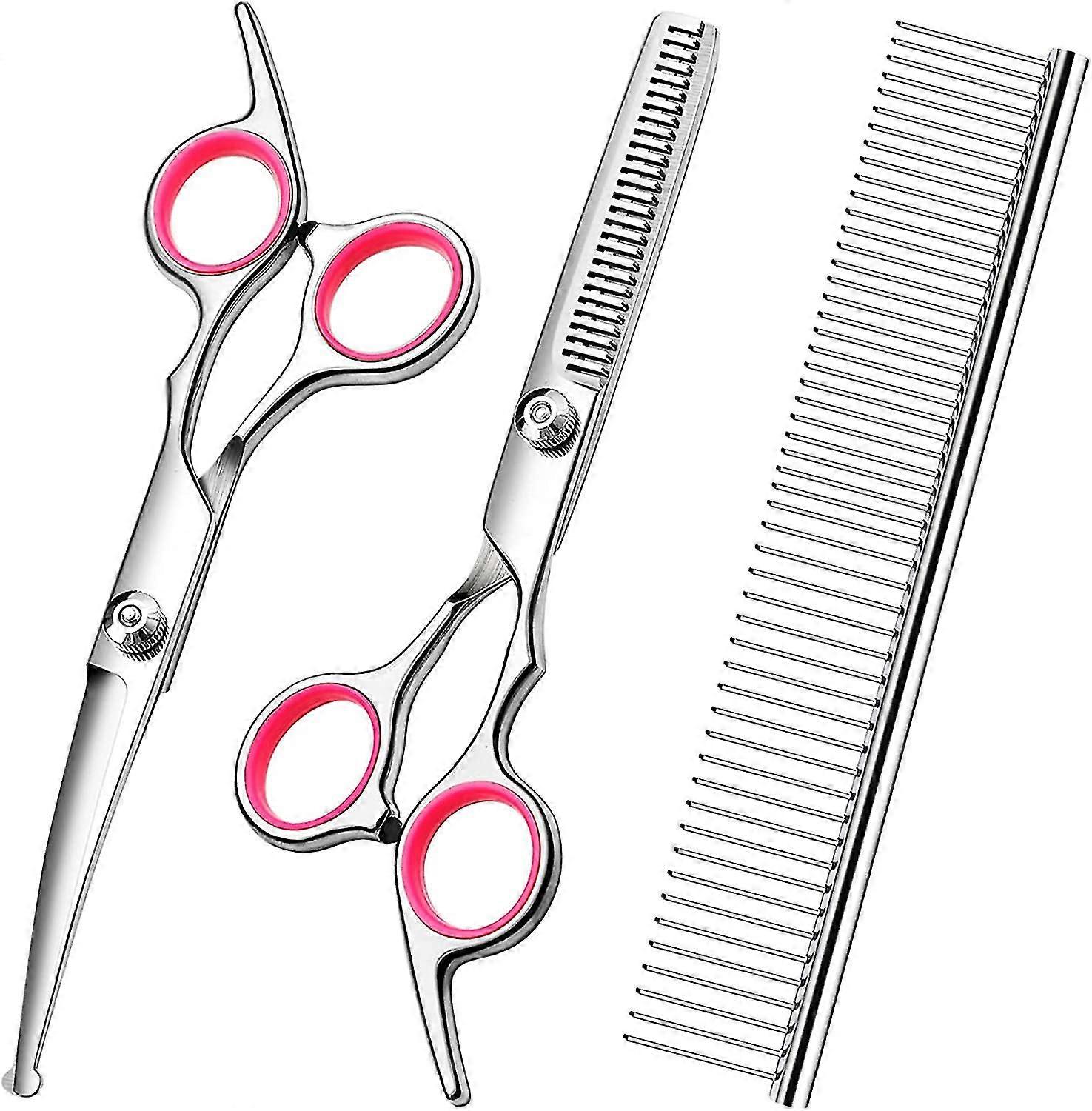 Dog Grooming Scissors Kit With Safety Round Tipsstainless Steel Professional Dog Grooming Shears Set - Thinning, Curvedscissorsand Comb For Dog Cat Pe