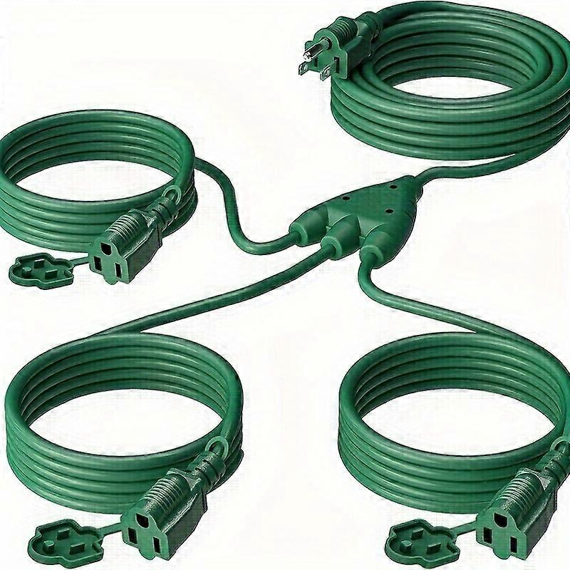 Stright 1 To 3 Splitter Extension Cord (Combined 40 FT End To End 28 FT) 3 Prong Plug With 3 Extended Outlets With Weatherproof Covers For Indoor And 
