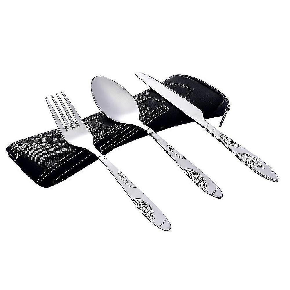 Flatware sets 3pcs stainless steel fork spoon tableware travel camping cutlery dinnerware bk