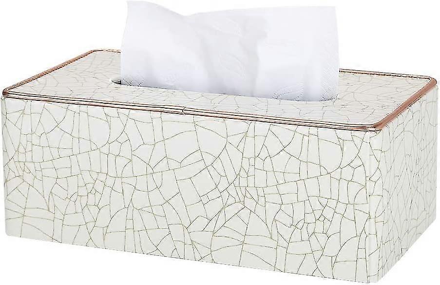 Rectangular Leather Tissue Box (beige - Ice Cracks Pattern)