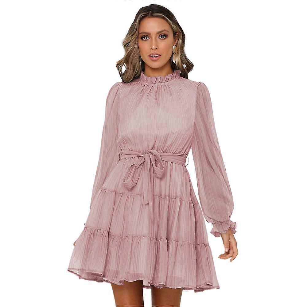 Women's Long Sleeve Ruffle Round Neck Elastic