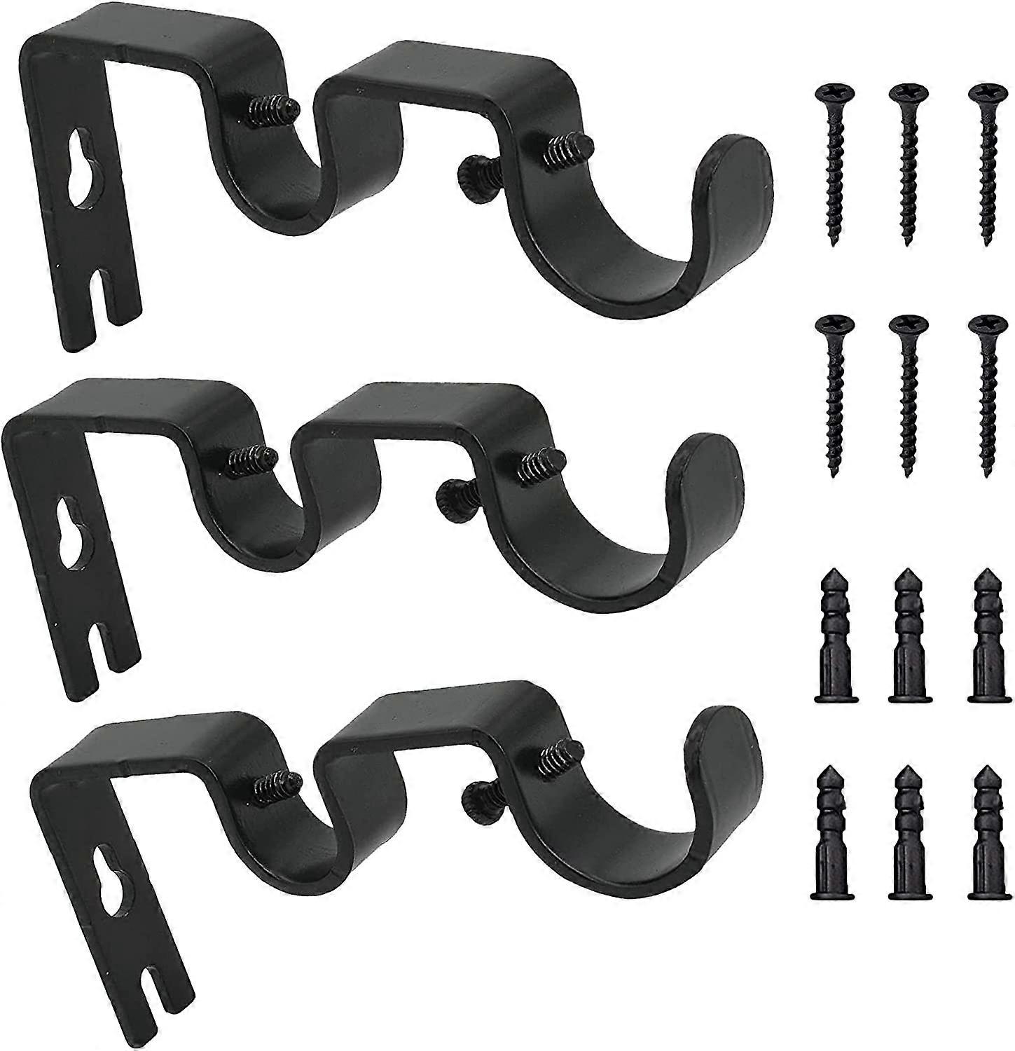3pcs Curtain Rod Bracket, Adjustable Rodwith Screws(Black)