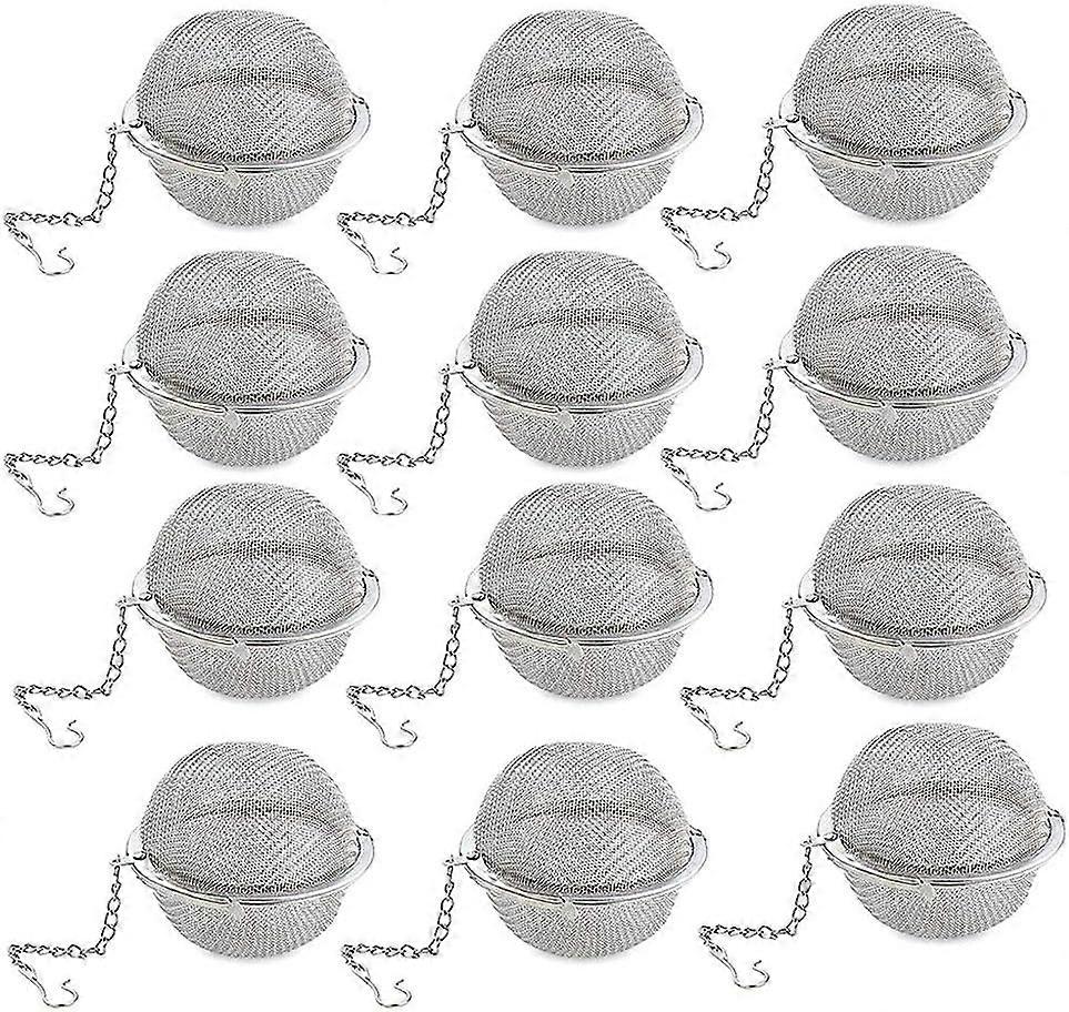 12Pcs Stainless Steel Tea Ball Mesh Tea Infuser Strainers Premium Tea Filter Tea Interval Diffuser with Extended Chain Hook