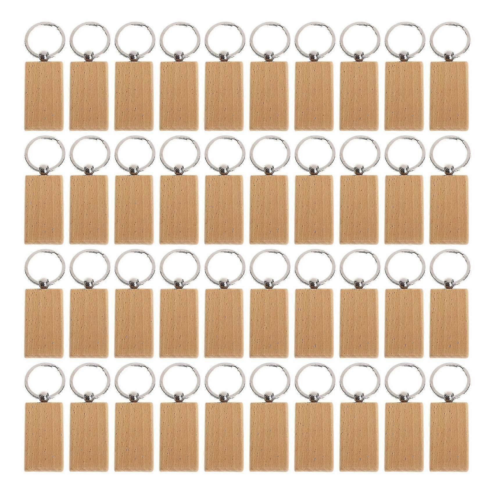 40 Pcs Blank Wooden Keychain Rectangular Engraving Key Diy Wood Keychains Key Tags Can Engrave Diy (haoyi