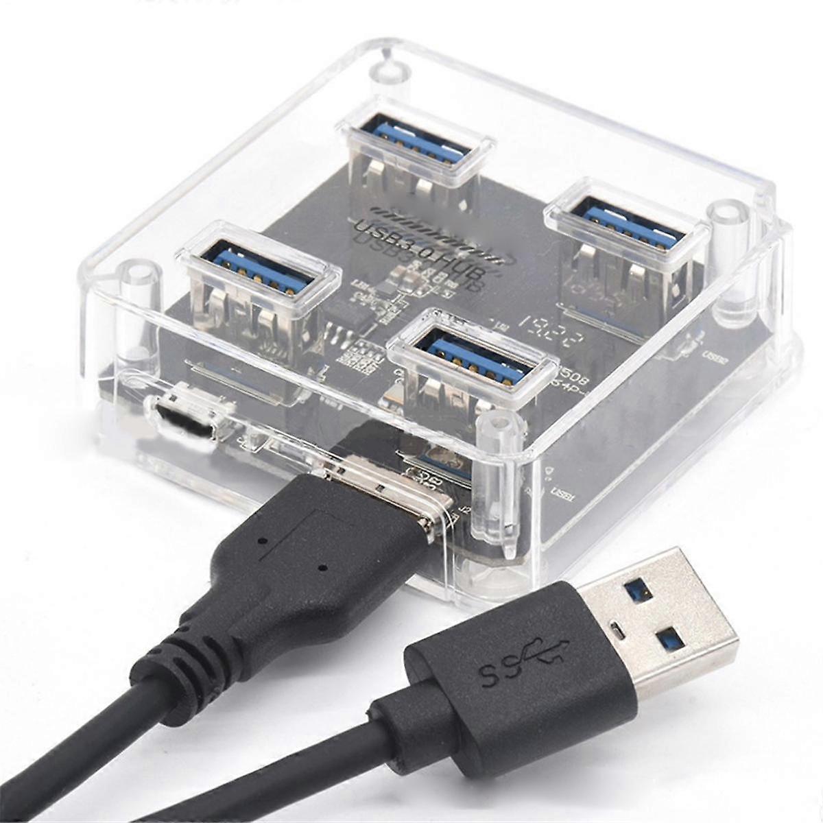 USB 3.0 Hub 4 Port Expansion Drive Free with Power Supply Interface 5Gbps High Speed Transmission w