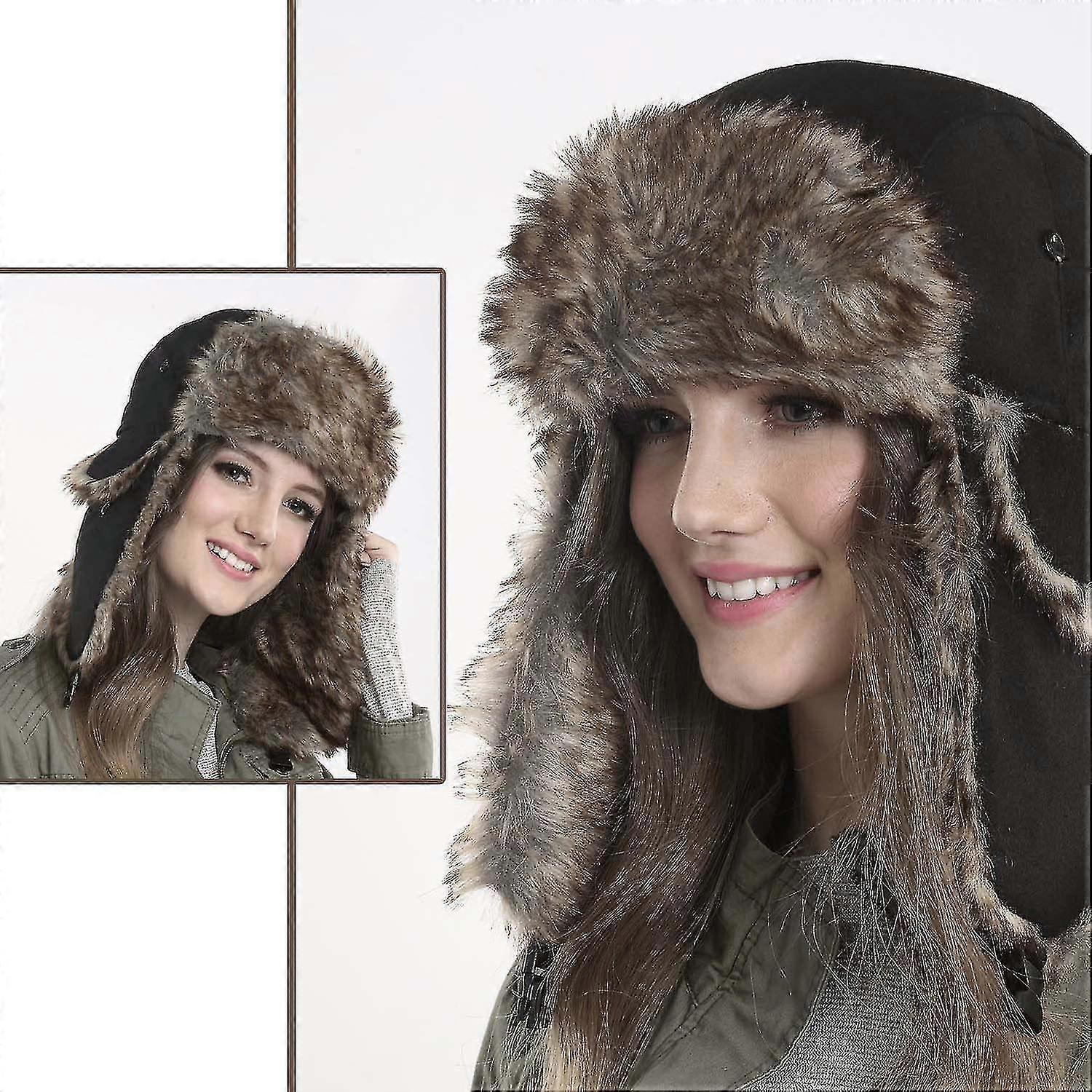 TOBACCO Sheepskin Shearling Leather Russian Ushanka Trapper Hunting Hat M-XXXL E - Foto 4