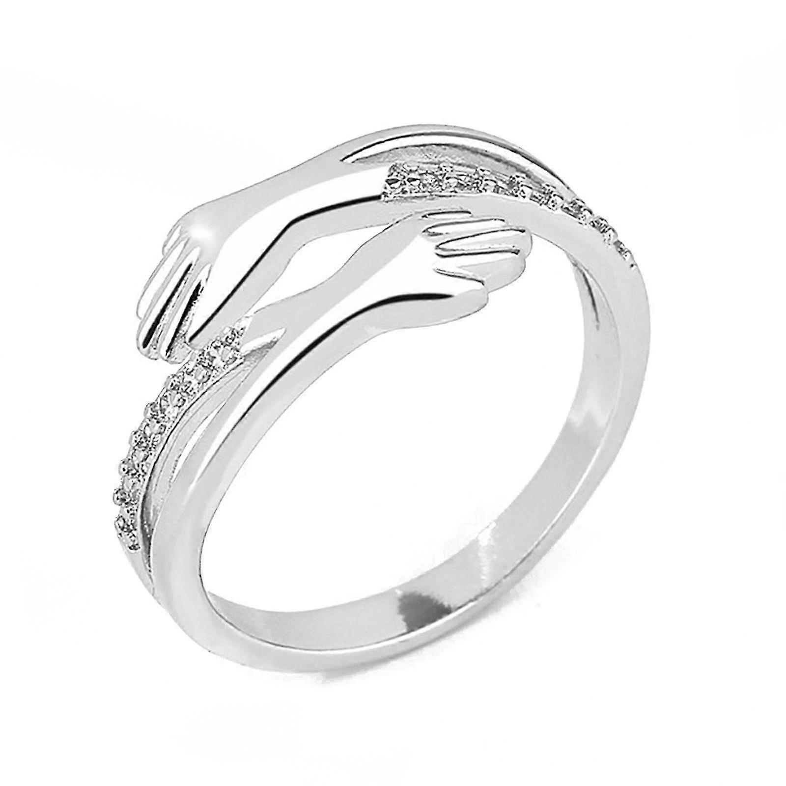 Couple Love Hug Ring Diamond Simple Hands Embrace Opening Adjustable Ring