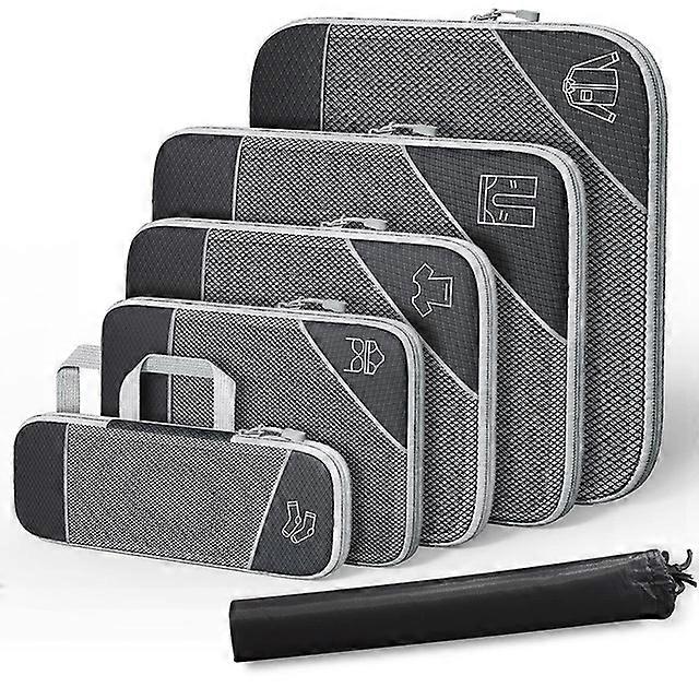 6PCS Compressed Packing Cubes Travel Storage Set Mesh Visual Luggage Organizer With Shoe Bag Portable Lightweight Suitcase Bag