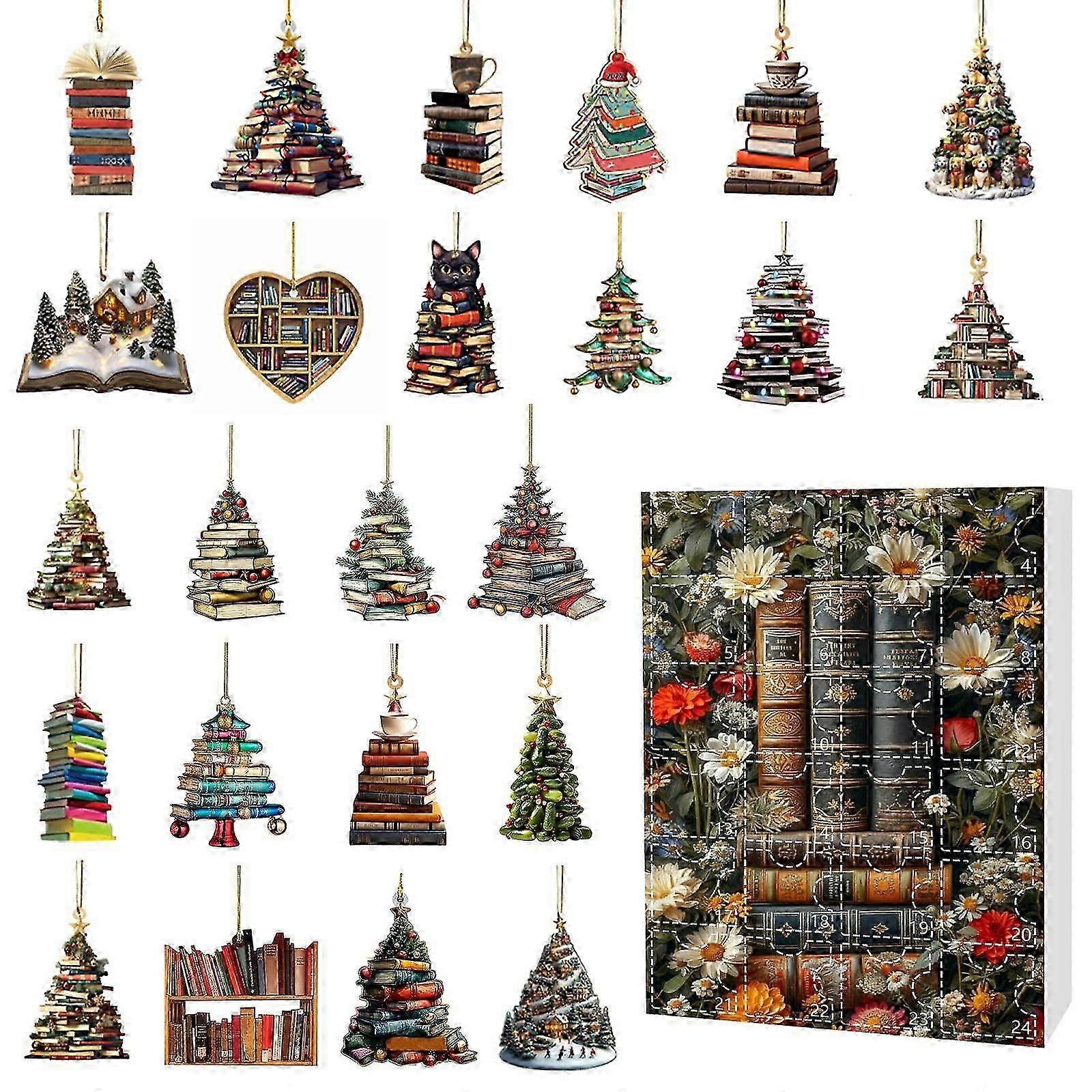 2024 New Christmas Tree Books Acrylic Hanging Countdown Advent Calendar, 24 Unique Acrylic Christmas Tree Books Pendant, Christmas Book Hanging Orname