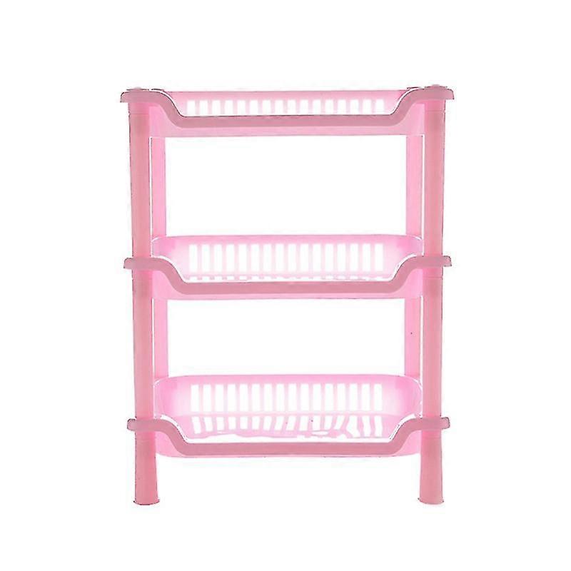 square storage rack detachable 3-layers holder kitchen bathroom rack (pink)