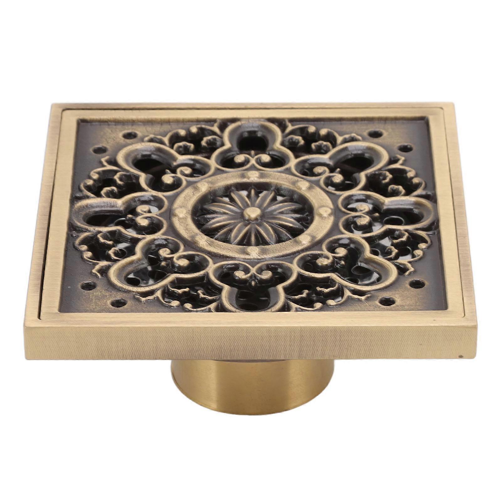 Copper Floor Drain Squared Retro Large Flow Odor Proof Shower Drain for Bathroom