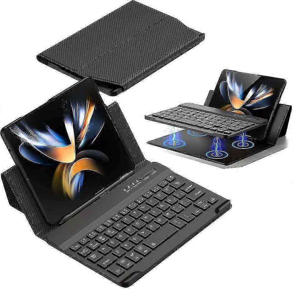 Wireless Bluetooth Keyboard For Samsung Galaxy Z Fold 4/3 With Foldable Kickstand Magnetic Leather Keyboard Cover