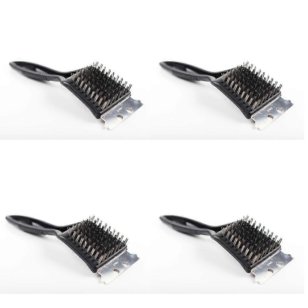 (Wire Brush) Four BBQ Bristle Cleaner Brush with Metal Scraper